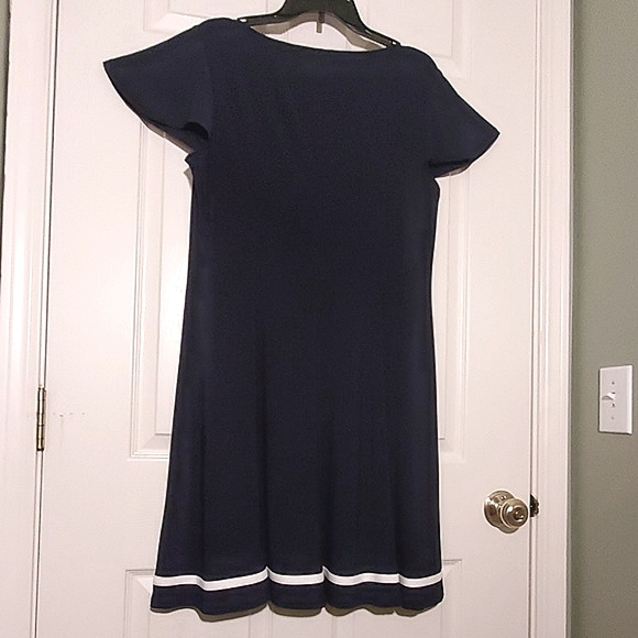 NWT Chaps Navy Fit & Flare Stripe Hem Dress - Picture 3 of 5